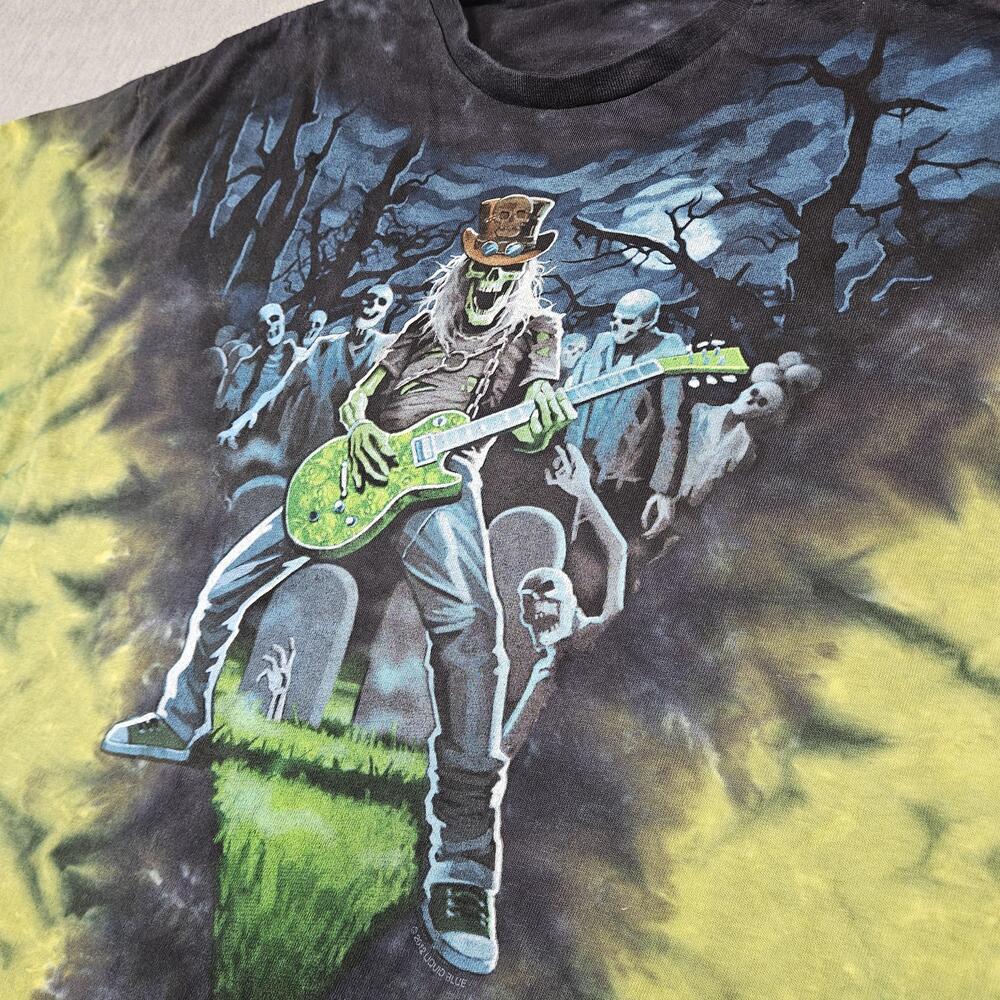 Skeleton Rocker Tie Dye Shirt XL Skull Guitar Graveyard Delta 2012 Liquid Blue